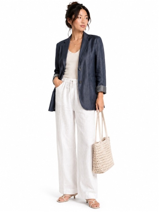 Aritzia Jackets & Blazers - ARITZIA Wilfred Linen Blazer, Relaxed Fit, Dark Teal Blue, Size 4